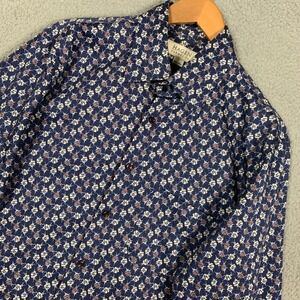 Hagen Carmel Button Up‎ Shirt Men's Large L Navy Floral Print Long Sleeve Woven